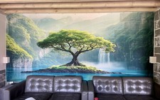 Wandbehang Banner 4m(!) Bild Stoff Polyester Lebensbaum Wasserfall Wandteppich