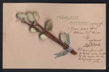 Trockenblumen-AK Zwei Weidenkätzchen-Zweige, Osterkarte 1902 