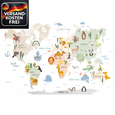 Weltkarte Tiere Wandtattoo