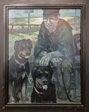 Post-DDR Kunst - Siegfried RATZLAFF - "Selbst mit Hunden" Ölgemälde 1995 Leipzig