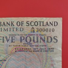 Special # Royal Bank of Scotland limited £5 1970 A18 300010 Burke signature