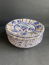 6 x Majolika Wandteller Kuchenteller Handgemalt Blauer Hahn Deruta 20,5cm