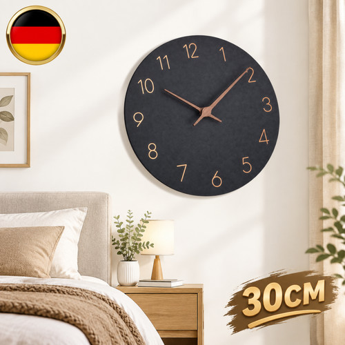 Wanduhr holz schwarz 30cm - wanduhr,