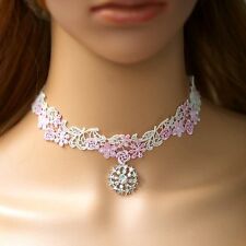 Choker weiss rosa Gothic Spitze Collier Kragen Victorian Halsband Barock Blumen