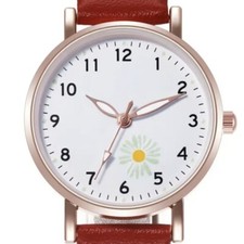 Dammen Uhr mit Ein Blumr Armbanduhr Armbanduhr Damen Uhr Leder-Optik DE  ✅ Neue✅