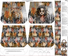 STENZO Tasche Panel Frau Tiger Leo braun beige bunt - 100% Baumwolle SELBERNÄHEN