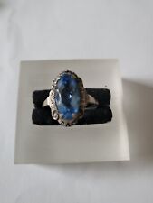 Jugendstil 835er Silber Ring ovaler Aquamarin Antikschmuck