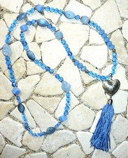 ★ lange Kette ★ HIPPIE BOHO FLOWER POWER ★ HERZ ★ QUASTE ★ jeansblau ★