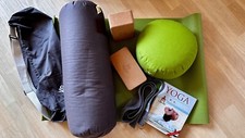 Yoga Zubehör SET gross, Matte, Bolster, Blöcke, Tasche, Buch, Gurt wenig benutzt