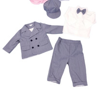 Taufanzug Gr.56 62 68 Baby Anzug Taufe Set Babyanzug Jacke Hemd Hose Fliege grau