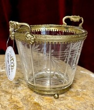 Edles Glas mit Schliff und Messing Windlicht Vase Antik Look 15,5cm Rund NEU 1kg