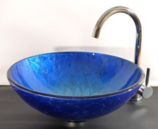 Aufsatz Glas Waschbecken Antik blau Waschschale Waschtisch rund Glaswaschbecken