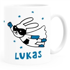 Kindertasse Kunststoff Hase Superhelden personalisierte Namenstasse für Kinder