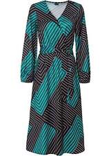 bedrucktes Satin-Midikleid Gr. 44 Schwarz/Dunkelgrün Graphisch Damen Kleid Neu