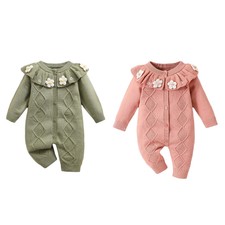 Neugeborenen Baby Mädchen Strampler 3d-blumen Gestrickter Overall Pullover 