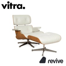 Vitra Eames Lounge Chair Leder Holz Sessel Weiß inkl. Ottomane