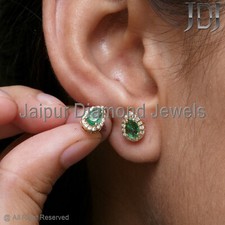 Solid 14k Gelbgold Ohrstecker Natürlicher Diamant Smaragd Edelstein Minimalist