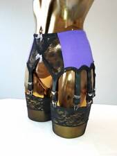 Großer 14 Riemen lila Lycra schwarz Crossover Spitze Designer Retro Strapsgürtel