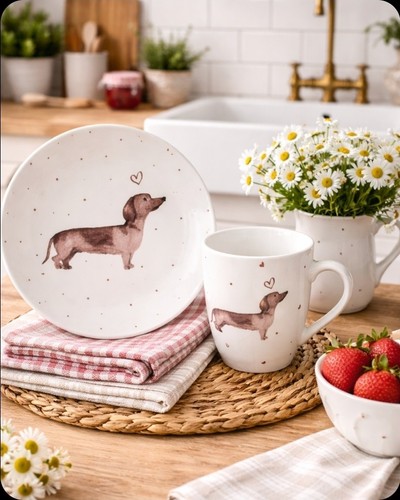 Geschirr teller tasse - tasse, dackel