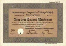 BERGWERKS AG Waldenburg 1934 Walbrzych Stonsdorf Mülheim 1000 RM Schlesien Polen
