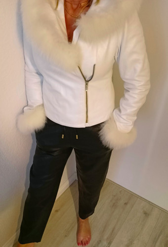 Leder jacke perlmutt weiß - jacke,