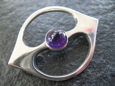 Brosche Silber 925 Hans Hansen Dänemark Design Bent Gabrielsen mit Amethyst