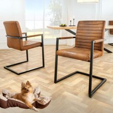 2er Set Freischwinger MENGA vintage-braun Industrial-Look schwarzes Metallgestel