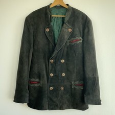 ZEILER Janker Trachten Jagd Lederjacke Herren 52 Braun Ziegenvelour Hornknöpfe