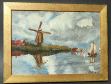 Altes Ölgemälde Gemälde Malerei Windmühle Bild Landschaft Niederlande Holland ?