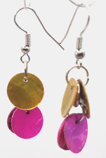 Ohrschmuck aus Perlmuttscheiben in Gelb-Magenta, 1 Paar