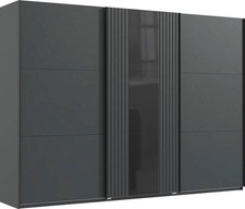 Schwebetürenschrank Atlanta Kleiderschrank 300x65x216cm graphit Glasschwarz Akus
