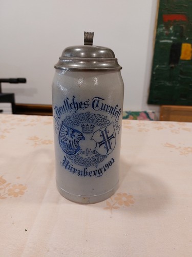 Bierkrug antik mit zinndeckel - mit,