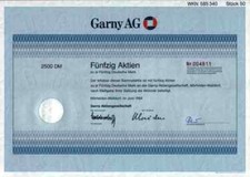 GARNY 1984 Mörfelden Walldorf Gunnebo Tresor 2500 DM TOP Historische Wertpapiere