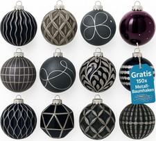 Weihnachtskugeln Schwarz 12er Set Glas Christbaumkugeln Christbaumschmuck Kugeln