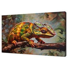 Chamäleon bunt Gemälde Stil modernes Design Leinwandbild Bild Wandbild