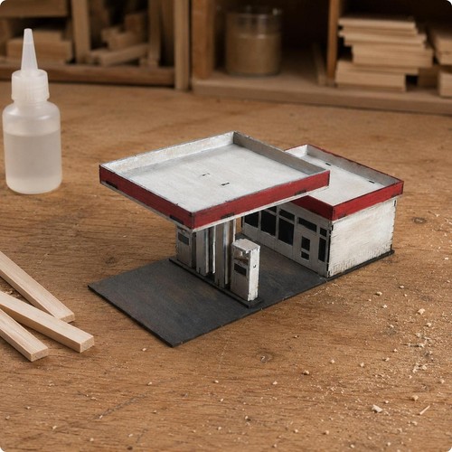 Diorama einer tankstelle aus - diorama,