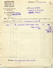 Alte Rechnung französisch 1926 Antinea chaussures Varnier Bordeaux Frankreich 