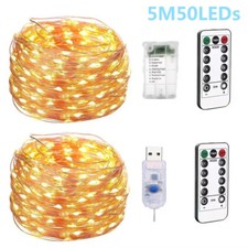 5M LED String Fairy Lights Batterie USB Fernbedienung Timer Kupferdraht Licht