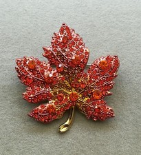 Ahorn Blatt Brosche Gold Rot Glitzersteine Herbst Blätter Laub Baum Kanada