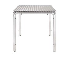 15 Bistrotische „Bolero“, 700 mm, viereckig mit Edelstahlplatte und vier Füßen