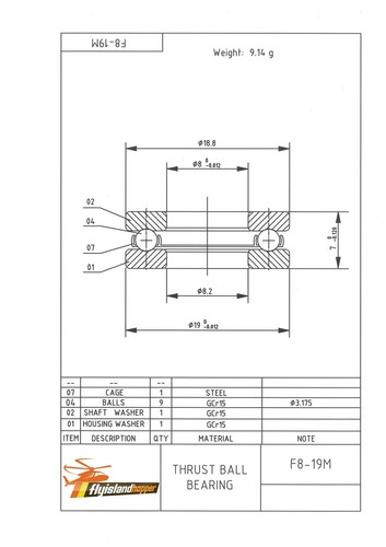 Axial drucklager 19 m - f, 8-19
