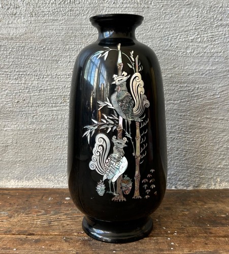 Vintage schwarz lack vase - vintage,