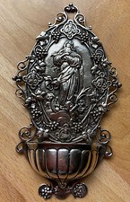 Votivgabe Jungfrau Maria Weihwasserbecken um 1900 aus 800er Silber , 12 x 7 cm