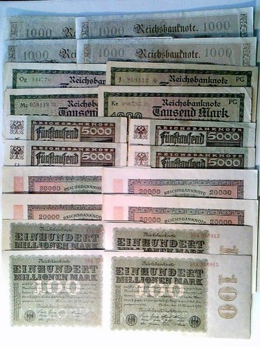Reichsbanknoten 4x 1000 - 20, reichsbanknoten,