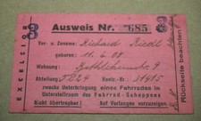 Ausweis Excelsior für ein Fahrrad zwecks Unterbringung 