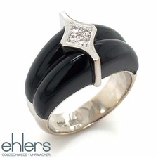 Damenring Onix 585er Weißgold Gold 14kt Edelstein Onyx schwarz Brillanten 851