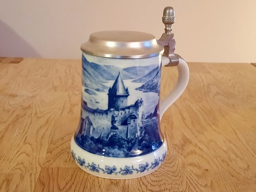 Bierkrug zinndeckel blau weiß - blau,
