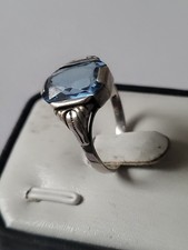 Jugendstil 800er Silber Ring geschliffener Aquamarin Antikschmuck