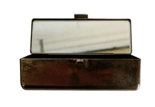 Vintage Lippenstift Aufbewahrung Beauty Dose Box mit Spiegel Silber Metall