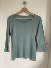 Hochwertiges Damen Shirt Gr. 38 Grün 3/4 Arm 100% Bio Seide Ripp Struktur